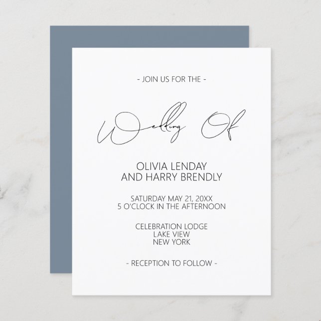 Convite para Casamento Branco Azul Moderno de Dust (Frente/Verso)