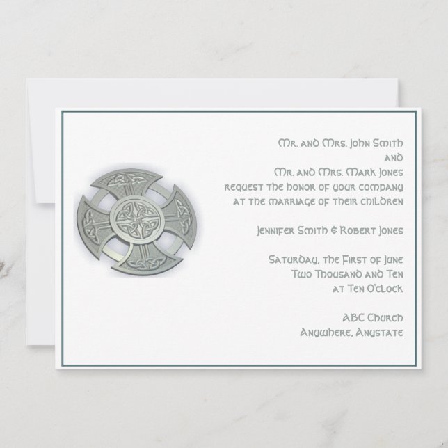 Convite para Casamento Branco Celtic Cross Silver (Frente)