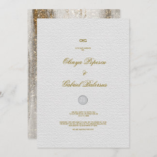 Convite para Casamento Branco com Traços Dourados 