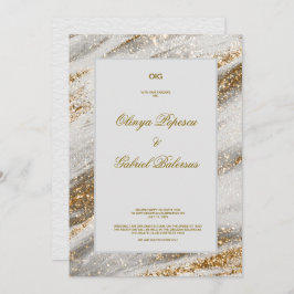 Convite para Casamento Branco com Traços Dourados