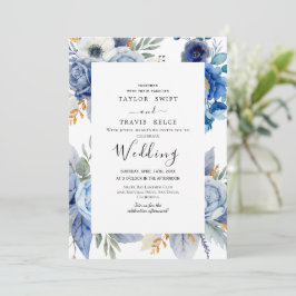 Convite para Casamento Branco de Hydrangea Azul