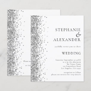 Convite para Casamento Branco de Silver Glitter de