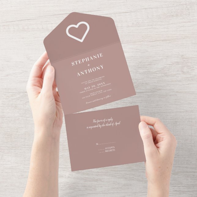 Convite para Casamento Branco e Rosa de Dusty Mini (Aba destacável)