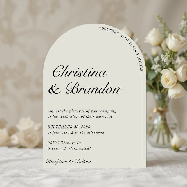 Convite para Casamento Branco Ecru Minimalista de  (Old Money Minimalist Ecru White Wedding Invitation
)