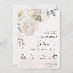 Convite para Casamento Branco Floral Espanhol