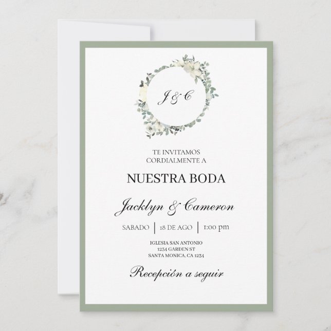 Convite para Casamento Branco Floral Espanhol (Frente)