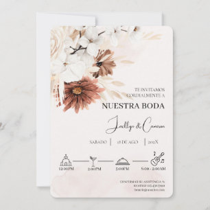 Convite para Casamento Branco Floral Espanhol