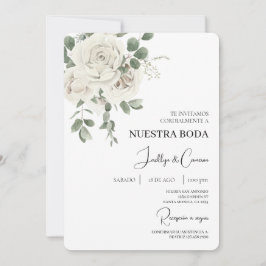 Convite para Casamento Branco Floral Espanhol