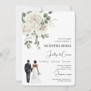 Convite para Casamento Branco Floral Espanhol
