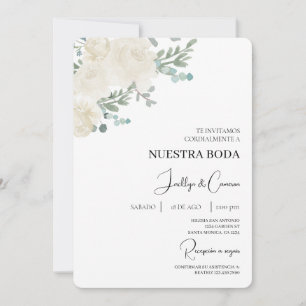 Convite para Casamento Branco Floral Espanhol