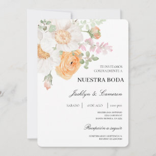 Convite para Casamento Branco Floral Espanhol