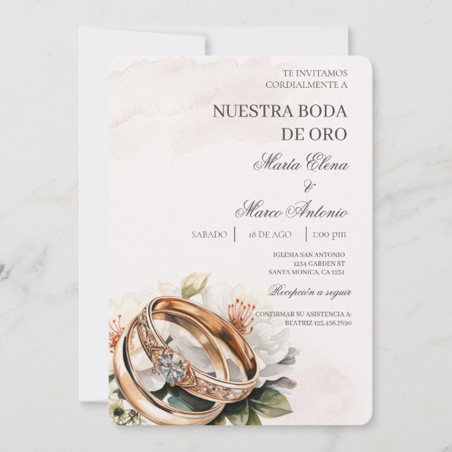 Convite para Casamento Branco Floral Espanhol (Frente)