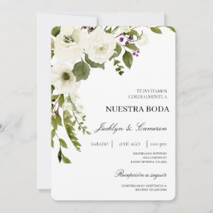 Convite para Casamento Branco Floral Espanhol