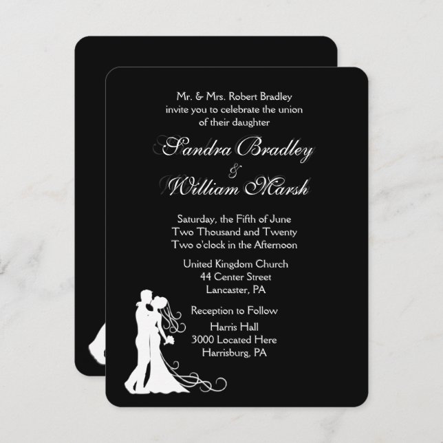 Convite para Casamento Branco Negro (Frente/Verso)