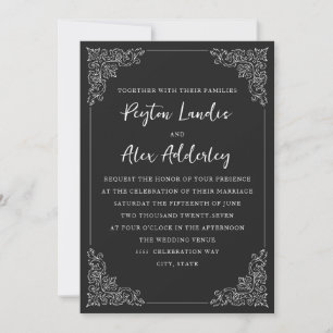 Convite para Casamento Branco Negro Elegante Vinta