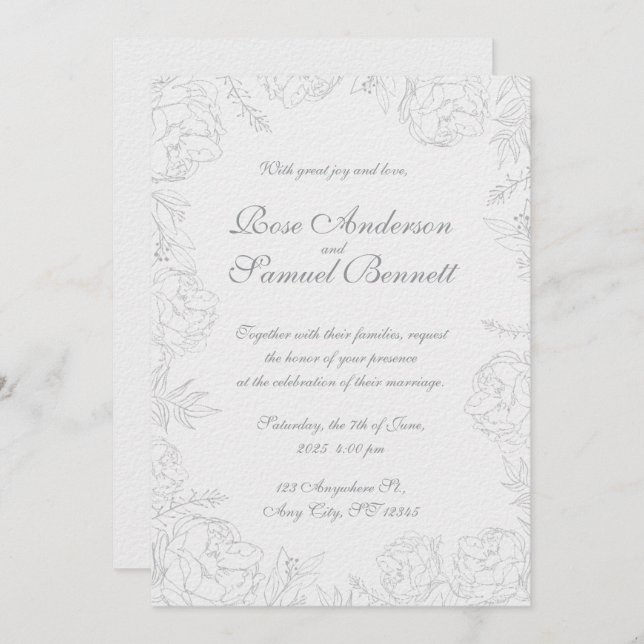 Convite para Casamento Branco Negro Quadro Barroco (Frente/Verso)