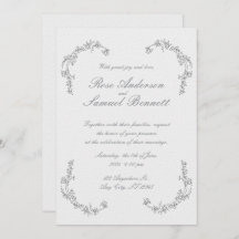Convite para Casamento Branco Negro Quadro Barroco
