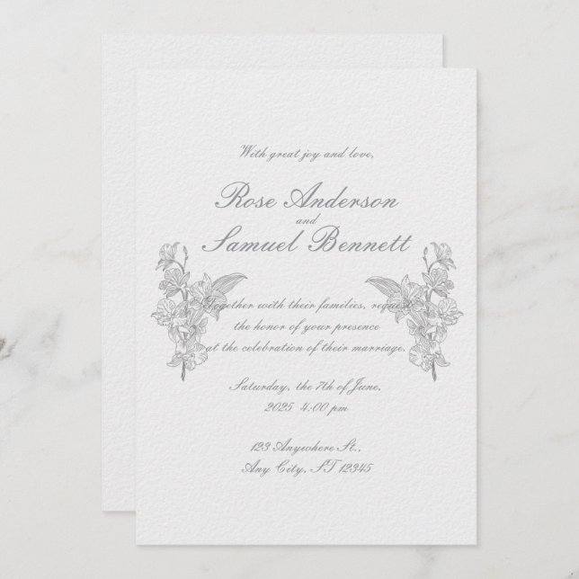 Convite para Casamento Branco Negro Quadro Barroco (Frente/Verso)