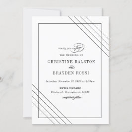 Convite para Casamento Branco Preto Art Deco