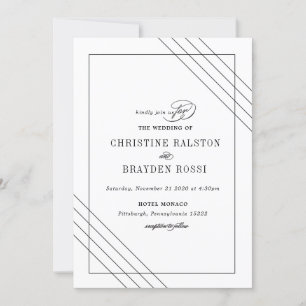 Convite para Casamento Branco Preto Art Deco