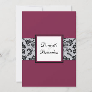 Convite para Casamento Burgundy Damask Monograma