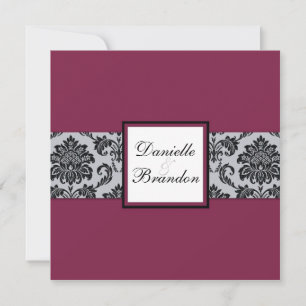 Convite para Casamento Burgundy Damask Monograma