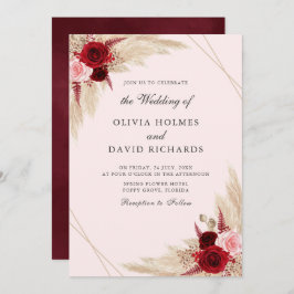 Convite para Casamento Burgundy e Pampas Grass