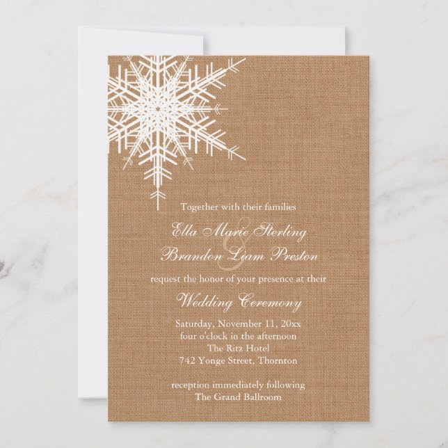 Convite para Casamento Burlap de inverno (Frente)