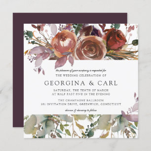 Convite Para Casamento Butterum & Plum   Quadrado 