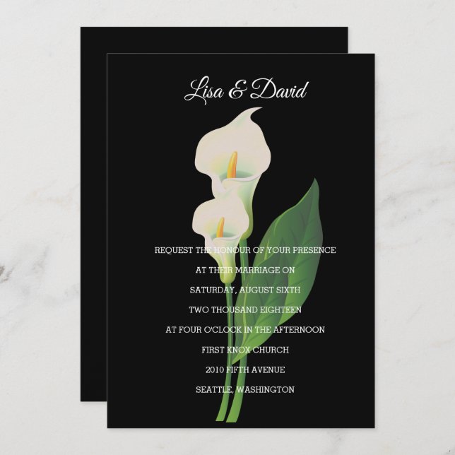 Convite para casamento - Cala Lily (Frente/Verso)