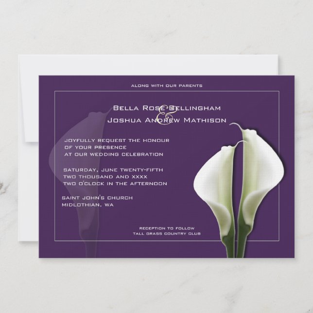 Convite para Casamento Calla Lily em Roxo (Frente)