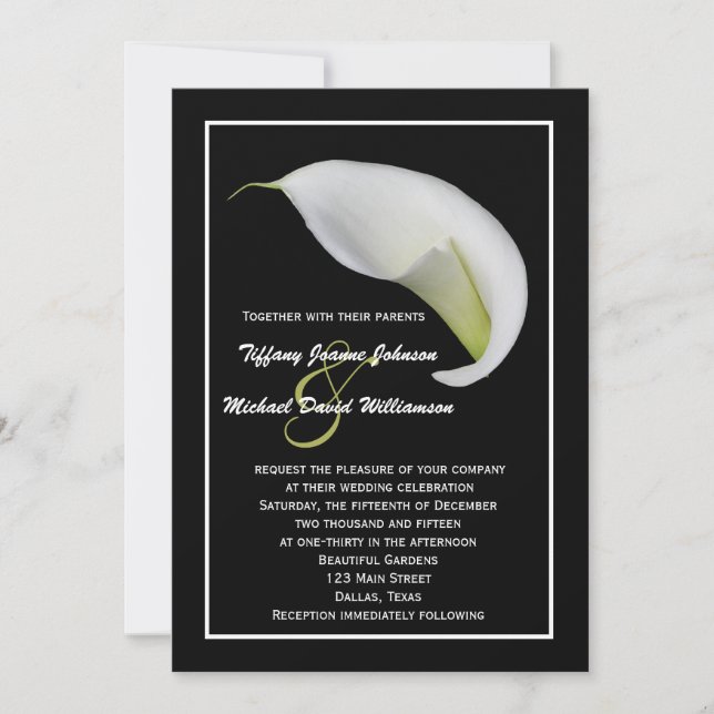 Convite para Casamento Calla Lily - White Calla Li (Frente)