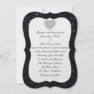 Convite para Casamento Cardíaco com Diamante Negro