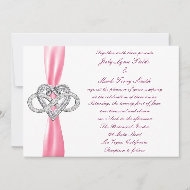 Convite para Casamento Cardíaco Infinito Rosa (Frente)