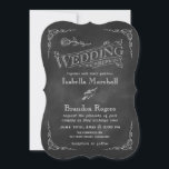 Convite para Casamento Chalkboard 2<br><div class="desc">Romântica de corações duplos sotaque este convite de casamento vintage sobre um fundo de quadro ilustrado. Se forem necessários itens adicionais para o seu evento,  entre em contato conosco em prettyfancyinvites@gmail.com</div>
