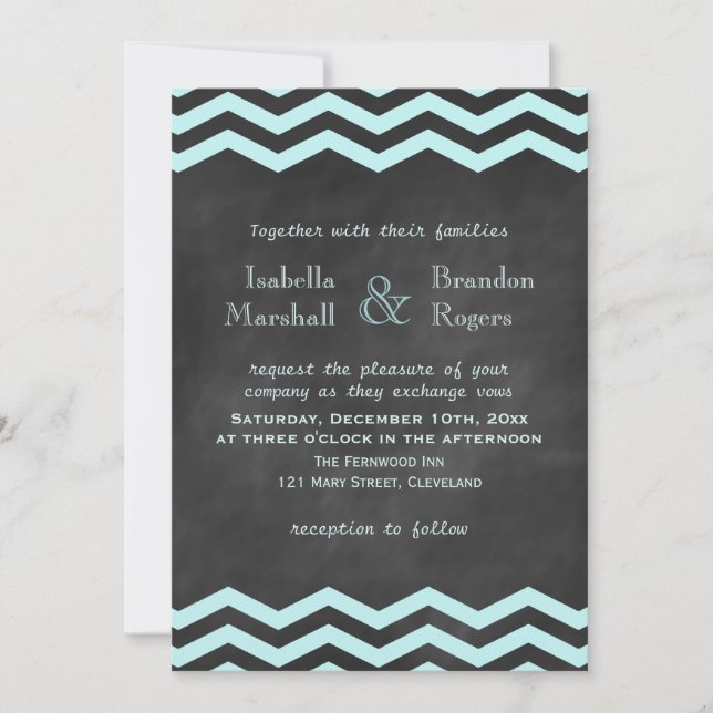Convite para Casamento Chalkboard Chevron Turquois (Frente)