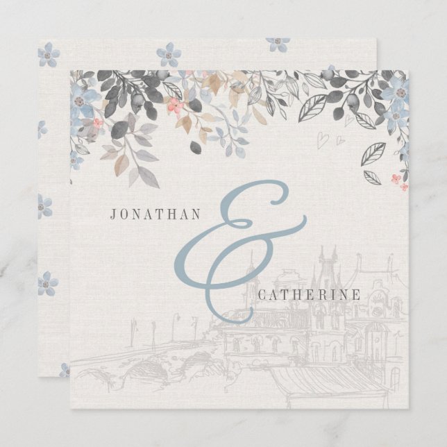 Convite para Casamento Charme do Velho Mundo (Frente/Verso)