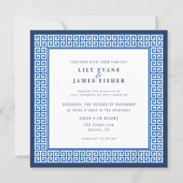 Convite para Casamento Chave Grego Azul do Mediter