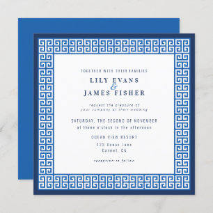 Convite para Casamento Chave Grego Azul do Mediter