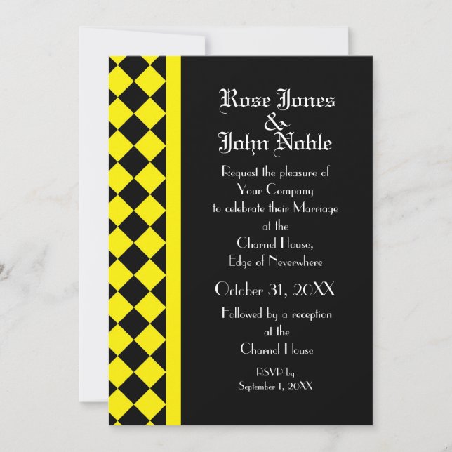 Convite para Casamento ChequerBoard Ebony (Amarelo (Frente)