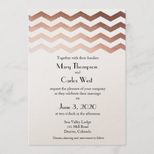 Convite para Casamento Chevron Dourado Bilíngue