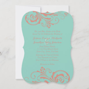 Convite para Casamento Chic Coral e Mint Floral
