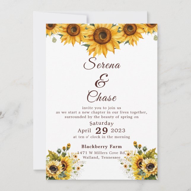 Convite para Casamento Chic do Sunflower Country (Frente)