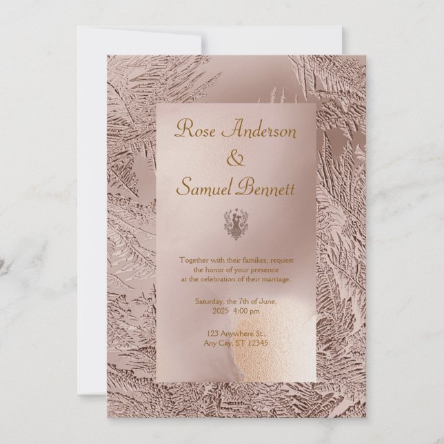 Convite para Casamento Chic rosa Dourado (Frente)