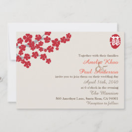 Convite para Casamento Chinês de Felicidade Dupla