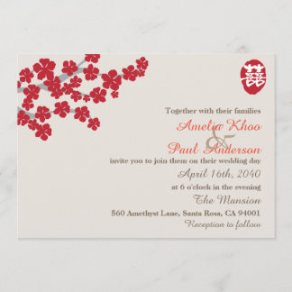 Convite para Casamento Chinês de Felicidade Dupla
