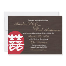 Convite para Casamento Chinês de Felicidade Dupla