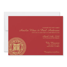 Convite para Casamento Chinês de Felicidade Dupla