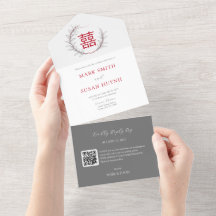 Convite para casamento chinês moderno (RED)