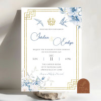 Convite para Casamento Chinoiserie Chinesa Azul